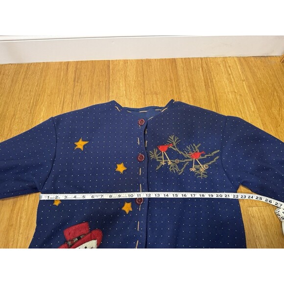 Hand Made Christmas Snowman Button Up Jacket w/ Broom And Thistle - See Measure - Picture 4 of 4